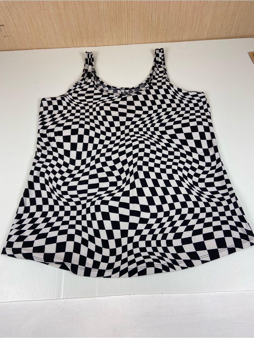 No Boundaries Black & White Optical Checkered Tank